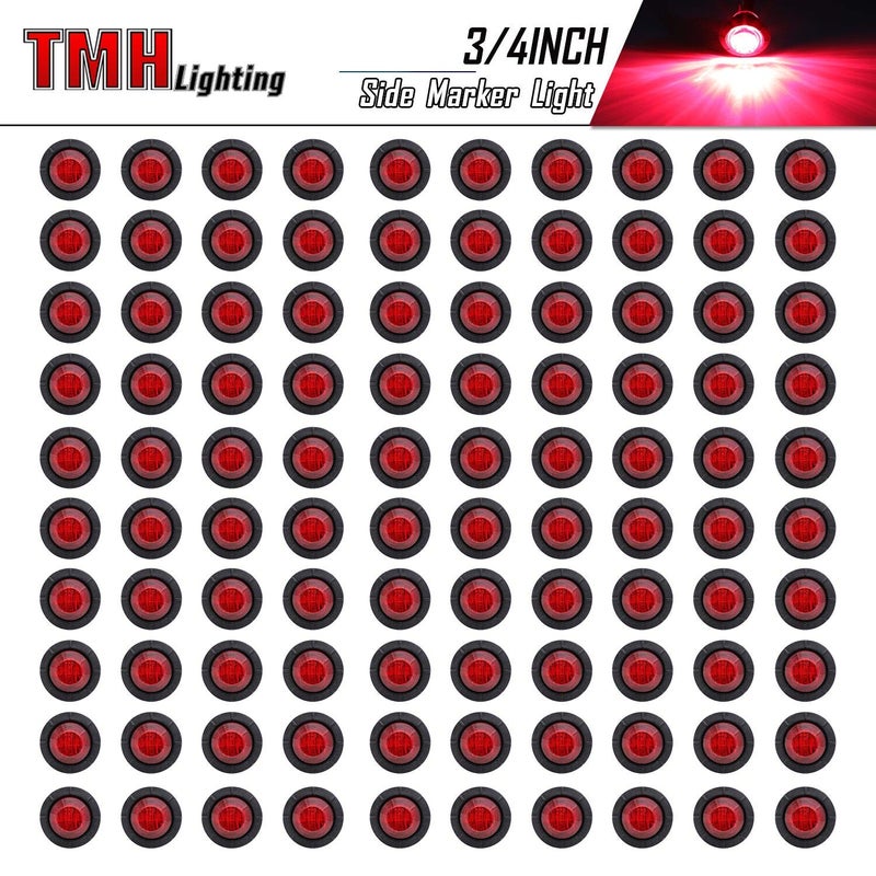 TMH (Pack of 100) 3/4 Inch Mount RED LED Clearance Bullet Marker lights, Side LED marker lights for trailer Truck RV Car Bus Van - Image 2